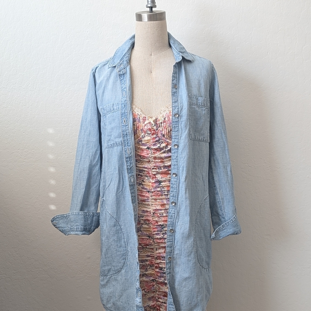 Gap 1969 Chambray Blue Long Sleeve Collared Button Down Shirt Dress Size Small